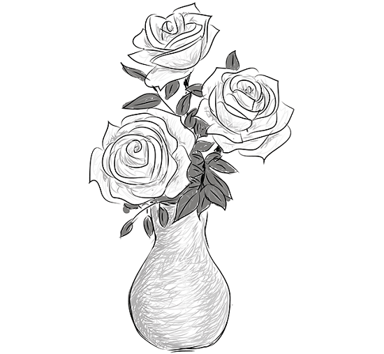 как нарисовать вазу с розами простым карандашом
