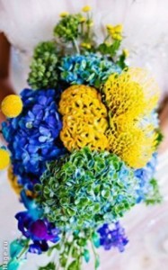 жёлто-синий свадебный букет