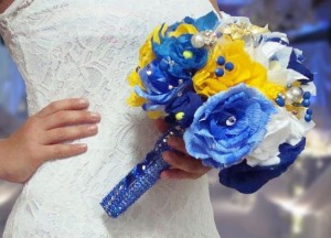 сине-жёлтый свадебный букет