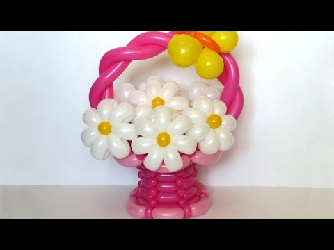 Basket of balloons for flowers - twisting tutorial (Subtitles)