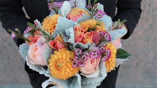 Букет невесты с георгинами и пионовидной розой Дэвида Остина