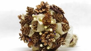 DIY : Свадебный букет зимний из шишек и бусин wedding winter bouquet