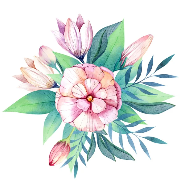 Цветы набор. Красочный цветочный букет с листьями и цветами, Д.Р. Стоковое Изображение
