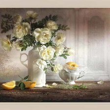 Схема вышивки «Белые розочки с лимоном»
