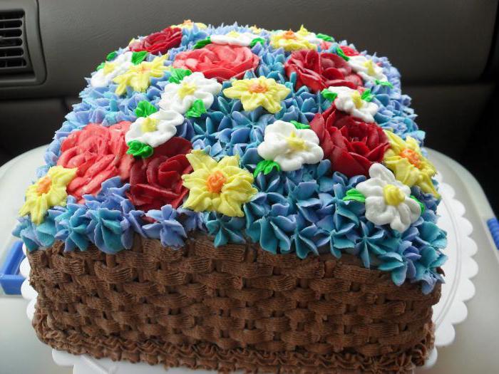 торт корзина с цветами из крема 