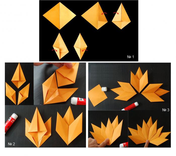 оригами осенние листья из бумаги 