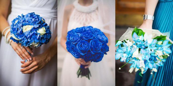 свадебный букет из синих хризантем