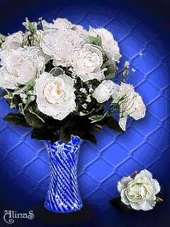 Букет белых роз (в синей вазе на синем фоне) - Анимашка на т…