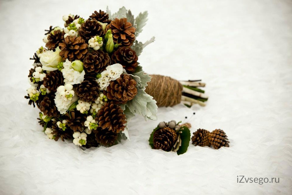 Фото свадебного букета зима шишки