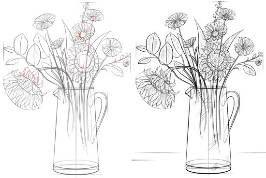 Как нарисовать букет цветов подсолнухов