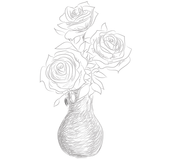 как нарисовать вазу с розами