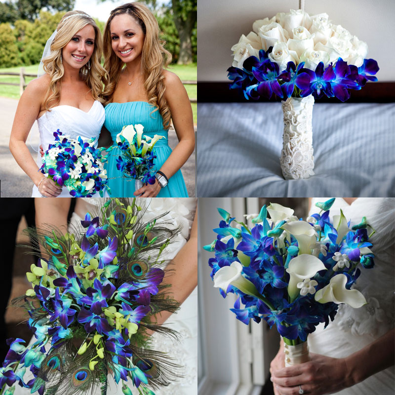 Свадебный букет с синими орхидеями