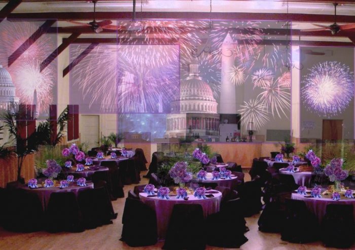 Фиолетовое оформление свадебного зала