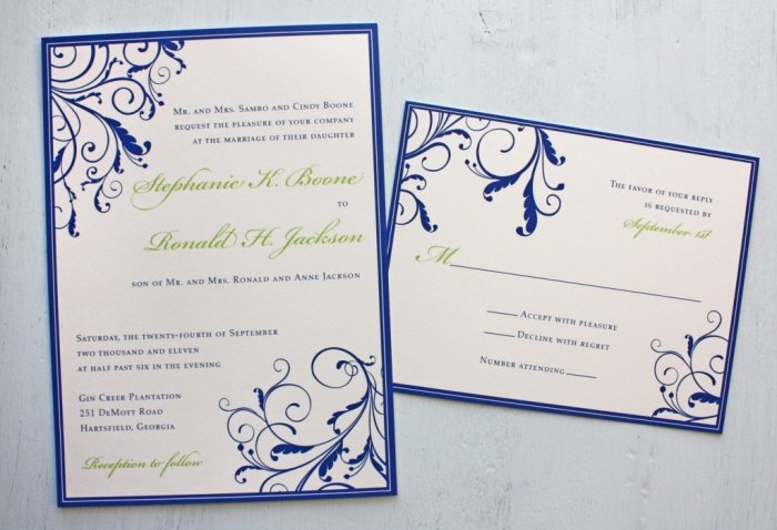 Бело-синие свадебные приглашения