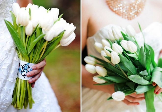 свадебный букет из белых тюльпанов