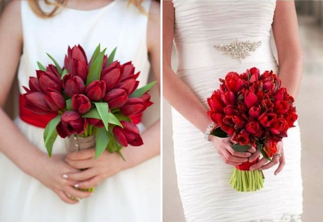 букет невесты из красных тюльпанов