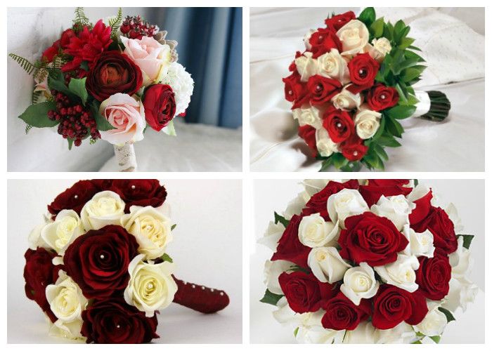 Свадебный букет для невесты из красных и белых роз