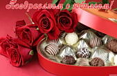 Открытка Поздравляем с юбилеем, цветы, красные розы и конфеты