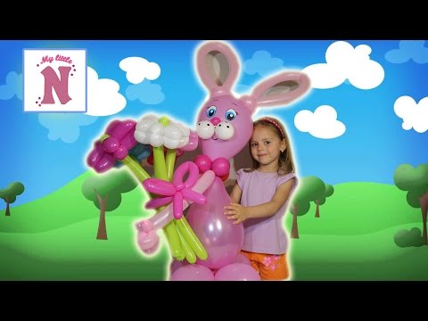 Зайка с букетом из воздушных шаров Шарики и дети Rabbit of balloons