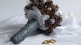 DIY Свадебный букет зимний из шишек и бусин wedding bouquet