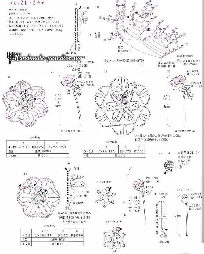 Миниатюрные букетики цветов крючком. Схемы (6)