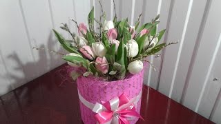 Как сделать шляпную коробку с тюльпанами How to make a hat box with tulips your own hands