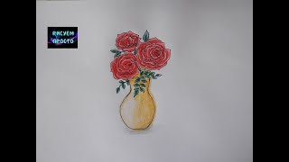 Как нарисовать РОЗЫ В ВАЗЕ/ БУКЕТ ЦВЕТОВ/261/How to draw ROSES IN a VASE/ BOUQUET of FLOWERS
