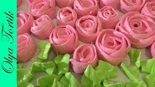РОЗЫ ИЗ БЕЗЕ Меренга Как сделать розу из крема МК /// Olya Tortik Домашний Кондитер