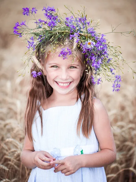 Красивая девочка в поле пшеницы — стоковое фото