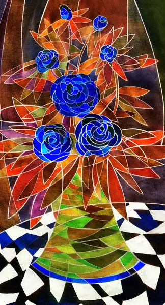 Гуашь натюрморт. элегантный букетик темно синие розы — стоковое фото