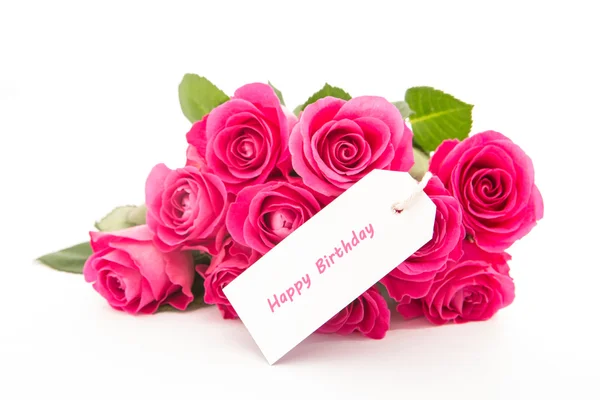 Крупным планом красивый букет из розовых роз с счастливый рождение — стоковое фото