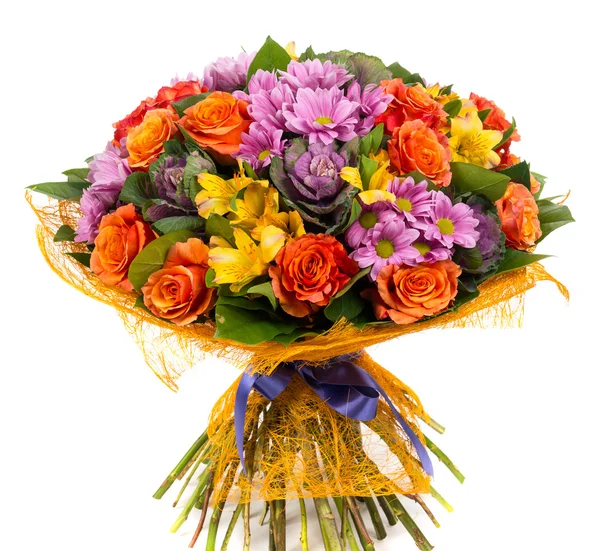 Букет натуральных оранжевых роз и красочных цветов Лицензионные Стоковые Изображения