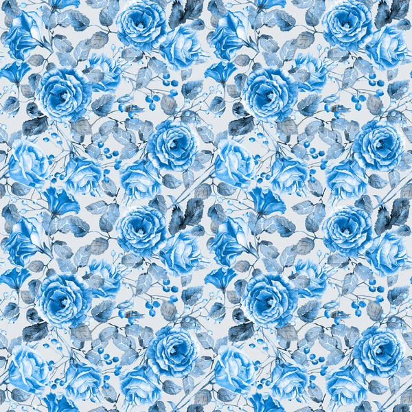 Бесшовный фон акварель голубые розы Стоковая Картинка