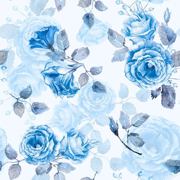 Бесшовный фон акварель голубые розы Стоковое Фото