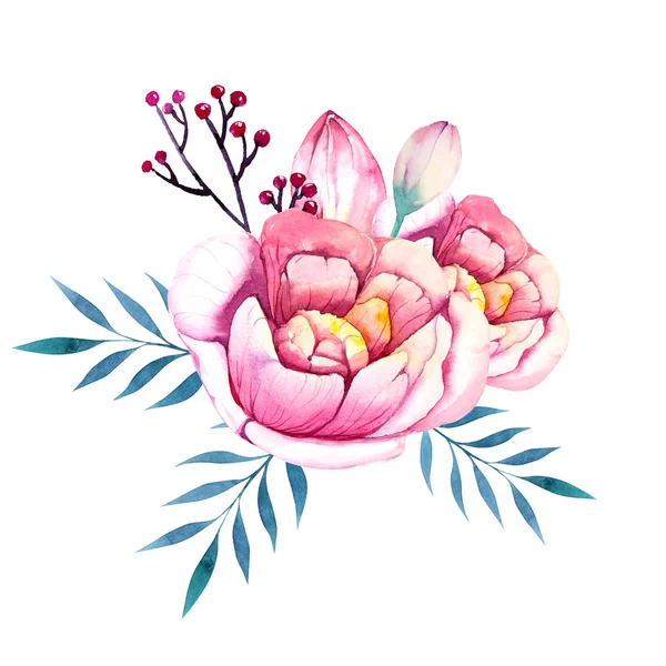 Цветы набор. Красочный цветочный букет с листьями и цветами, Д.Р. Лицензионные Стоковые Изображения