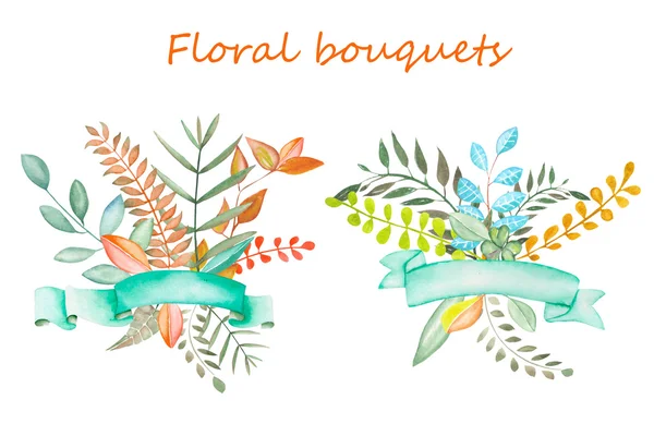Букеты из цветочных элементов с лентами Стоковая Картинка