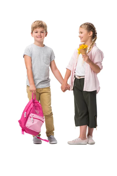 Мальчик и девочка с цветами — стоковое фото