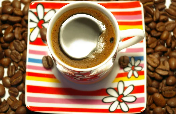 Чашка кофе и семена — стоковое фото