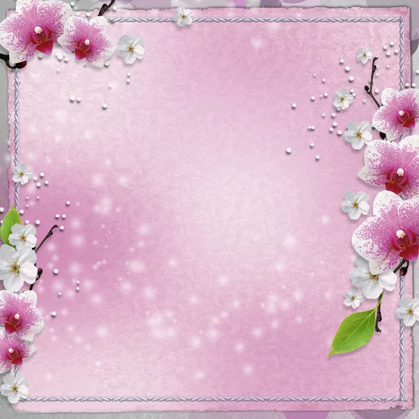 Винтажная открытка с орхидеей — стоковое фото