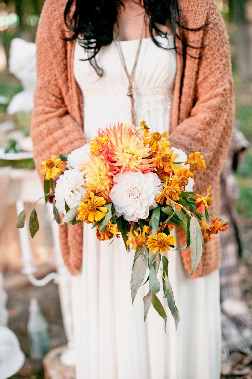 Осенние цветы в букете невесты